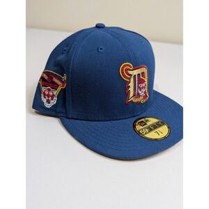 New Era Detroit Tigers Hat Mens 7 5/8 Blue Polyester 2000 Side Patch 59FIFTY
